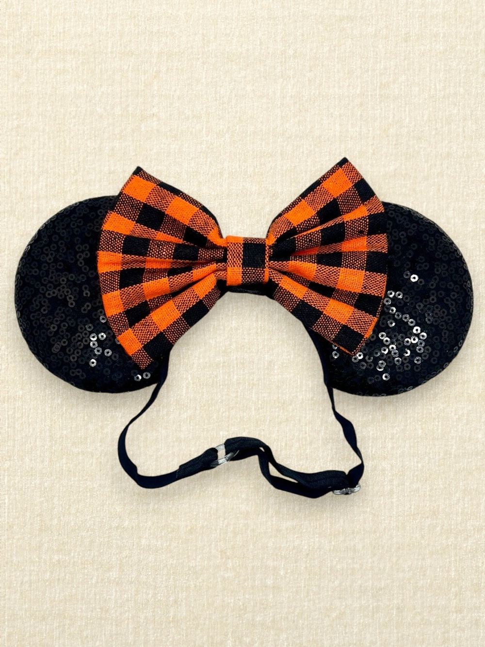 Elastic Orange & Black Plaid Minnie Ears | Disney-Inspired Fall Mouse Ears